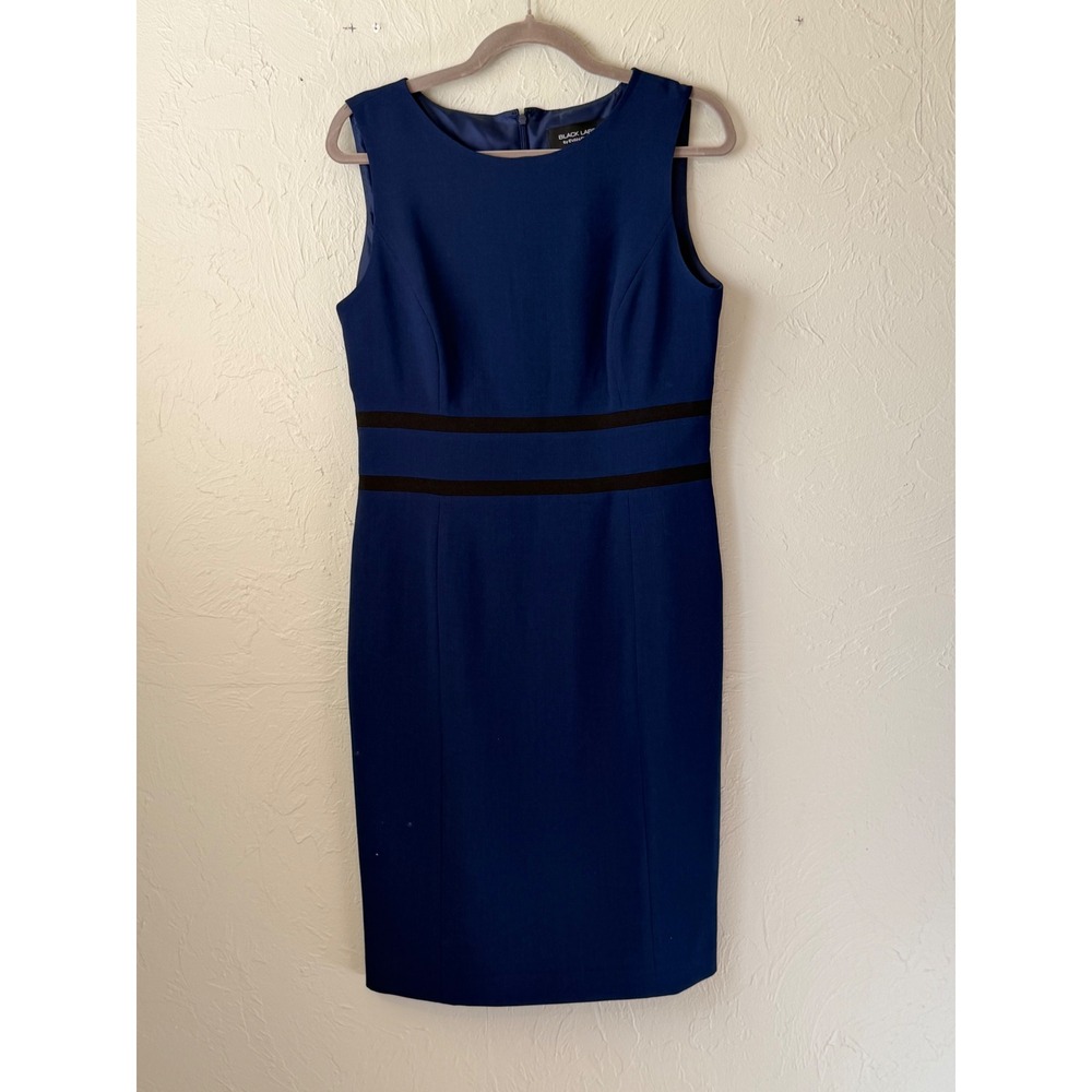 Black Label by Evan-Picone Navy Blue Sheath Dress Sleeveless Colorblock 6